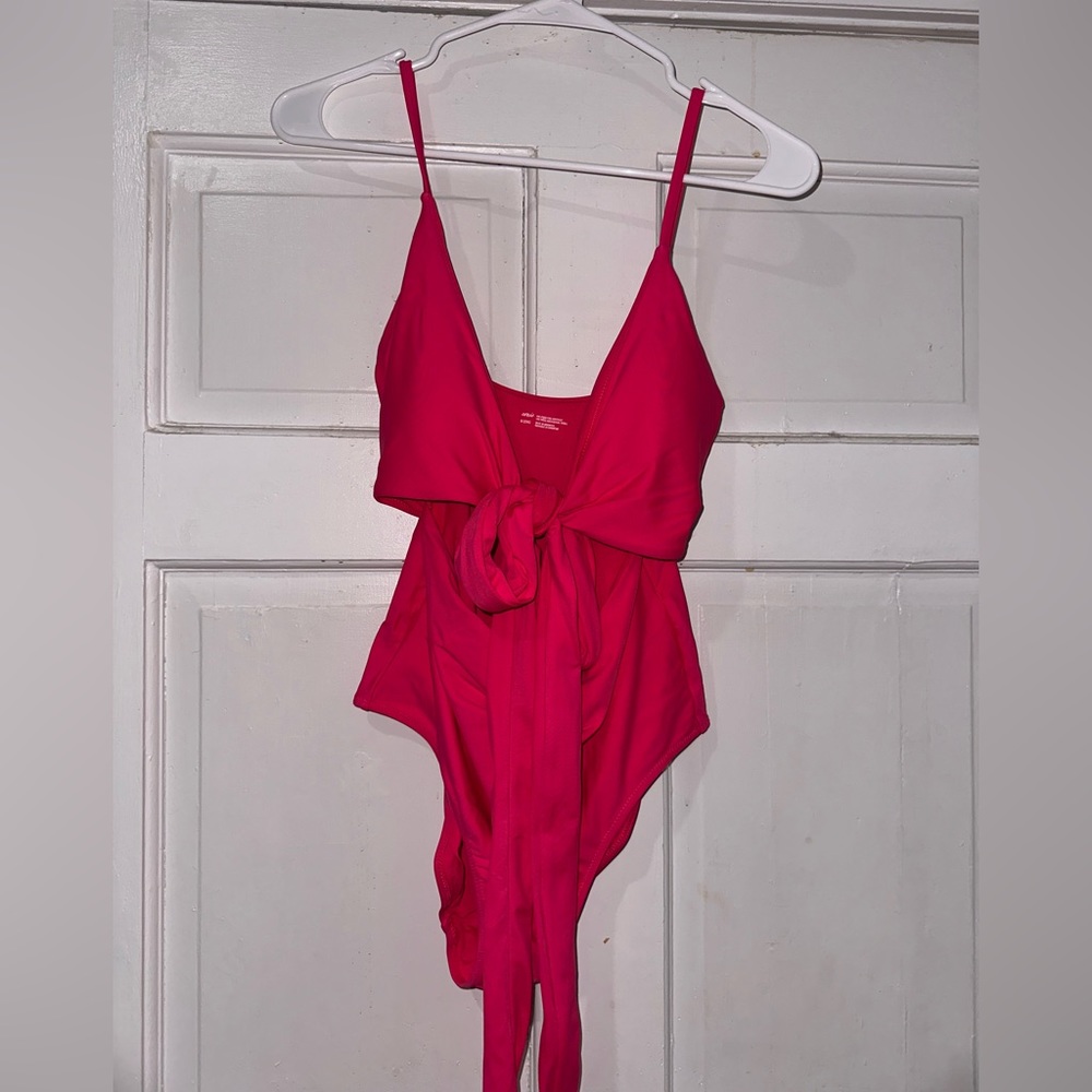 Aerie hot pink tie front medium long one piece